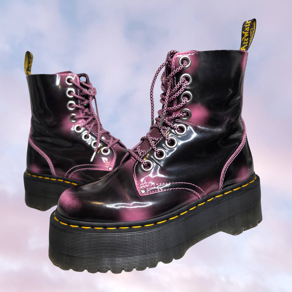 Dr. Martens Jadon Max Black Fondant Pink Arcadia Distressed Leather Platforms 8